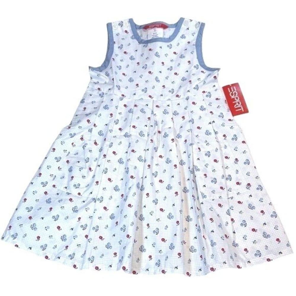 NWT Esprit Floral Red White Blue Americana‎ Girls Sleeveless Dress Size M 4-6X
